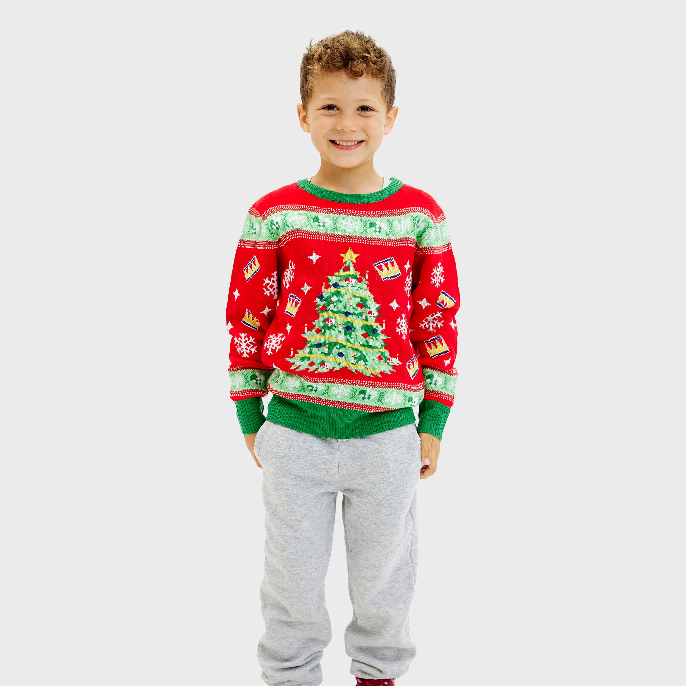 Juletræets Julesweater Rød LED - Børn